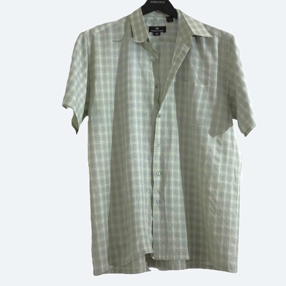 Antonio Germani green plaid cotton blend short sleeves shirt size L - Picture 1 of 7